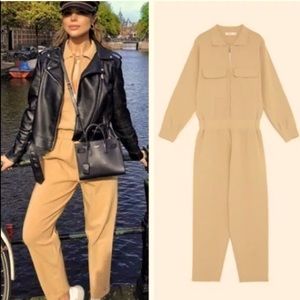 Zara Knit Camel Jumpsuit Blogger Favorite Small